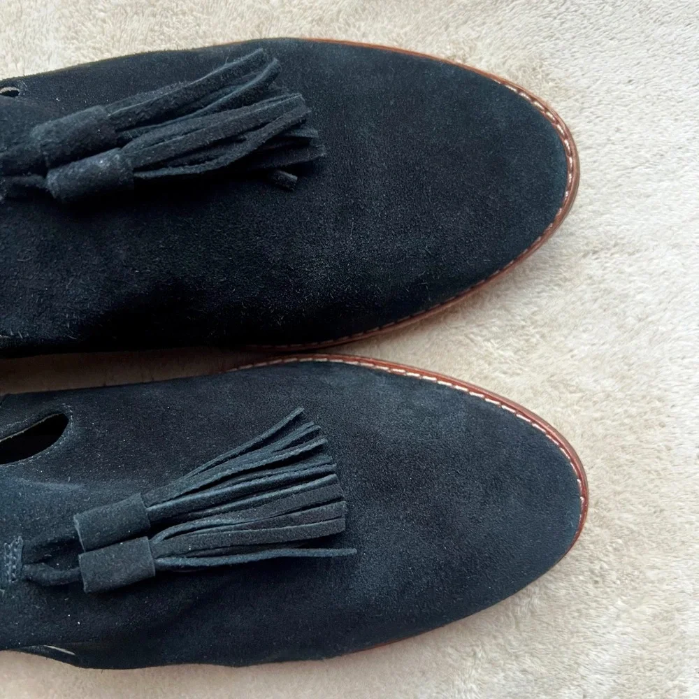 Matt Bernson‎ Women 9.5 Black Suede Tassel Loafers Pointed Toe Flats Preppy